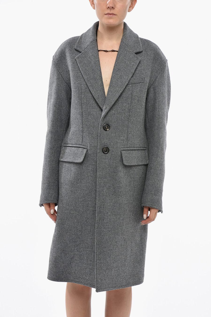 Dsquared2 0470~Oversized Virgin Wool And Nylon Coat With Flap Pockets