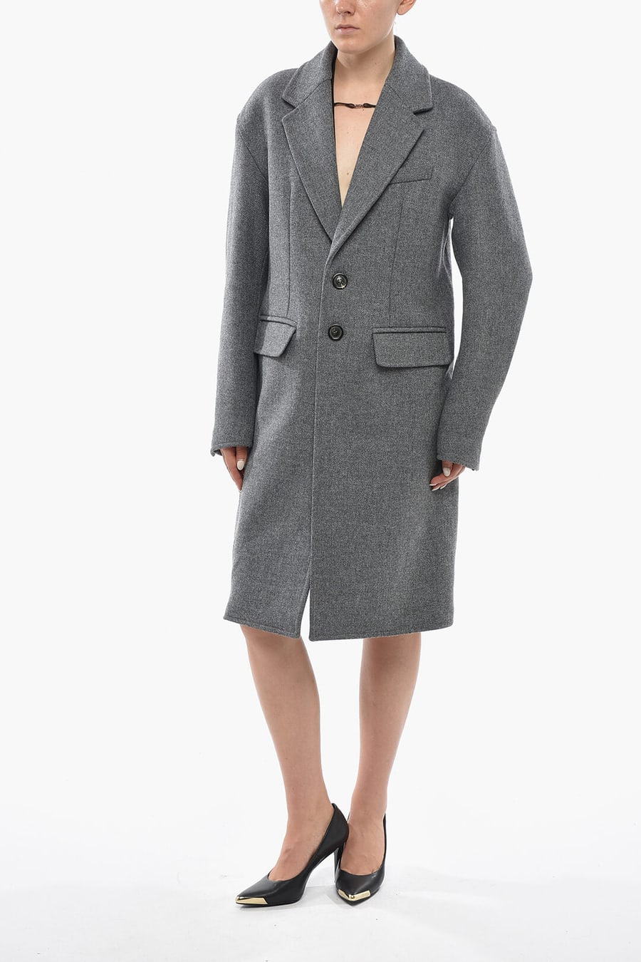 Dsquared2 0470~Oversized Virgin Wool And Nylon Coat With Flap Pockets, view 3