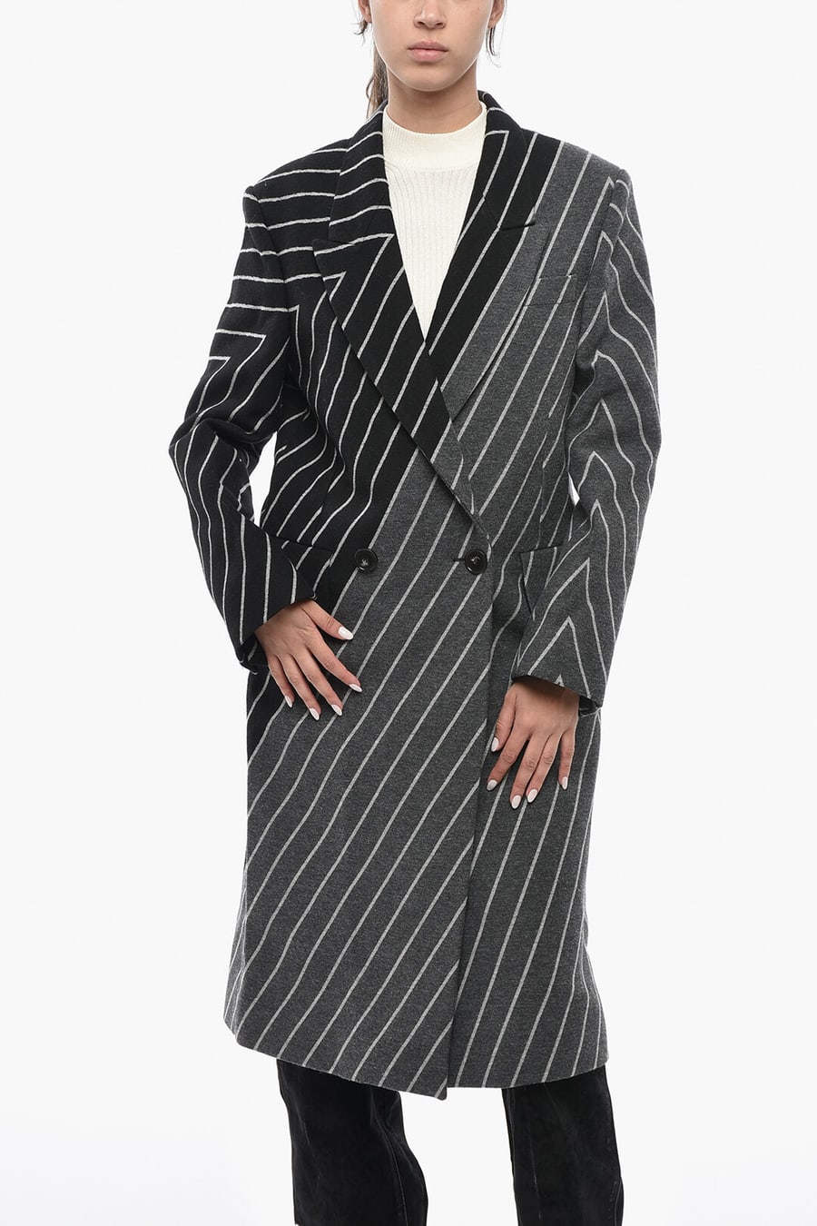 Stella McCartney 0470~Two-Tone Double-Breasted Striped Coat