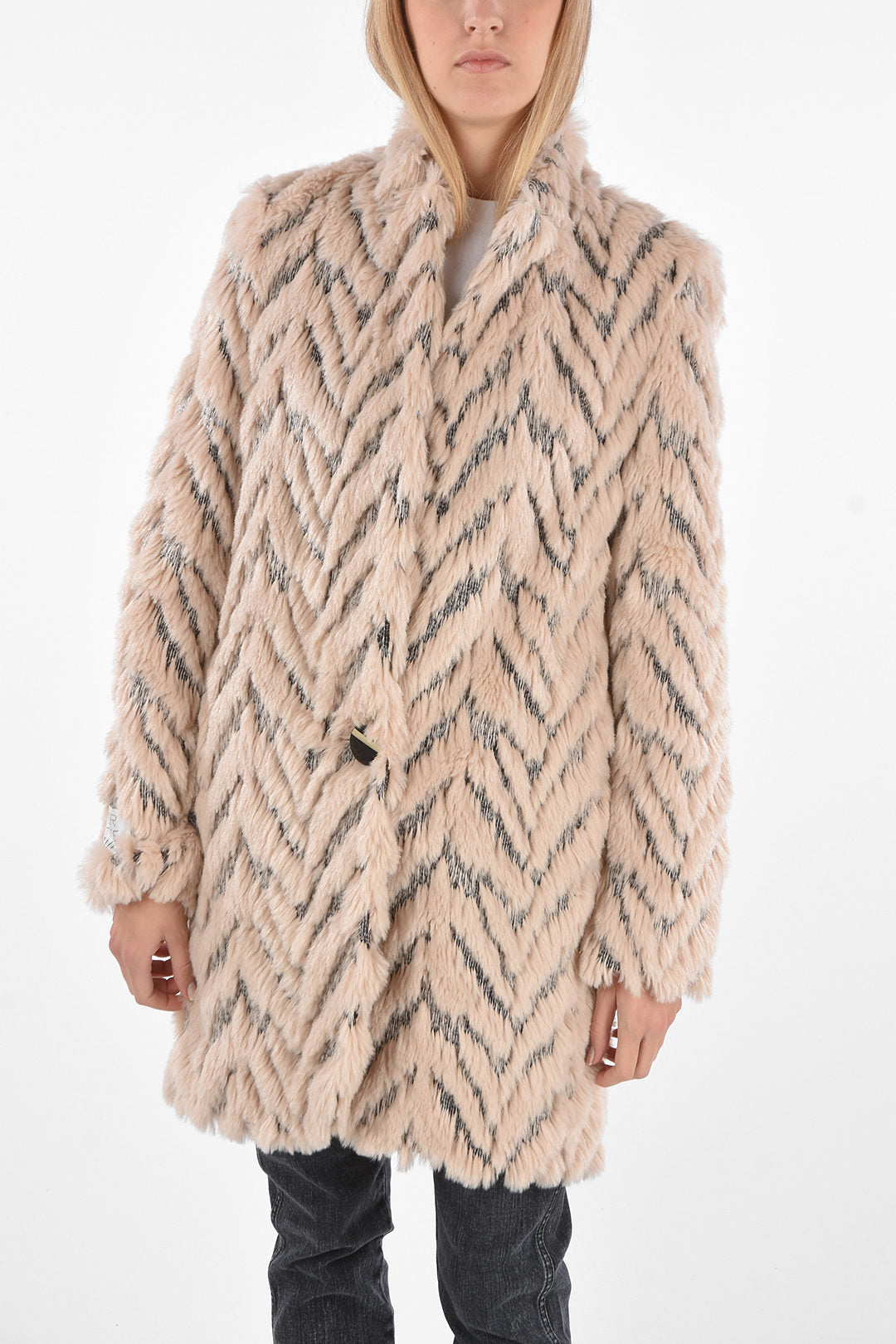 Stella McCartney 0500~1 Button Jacquard Eco-fur Coat