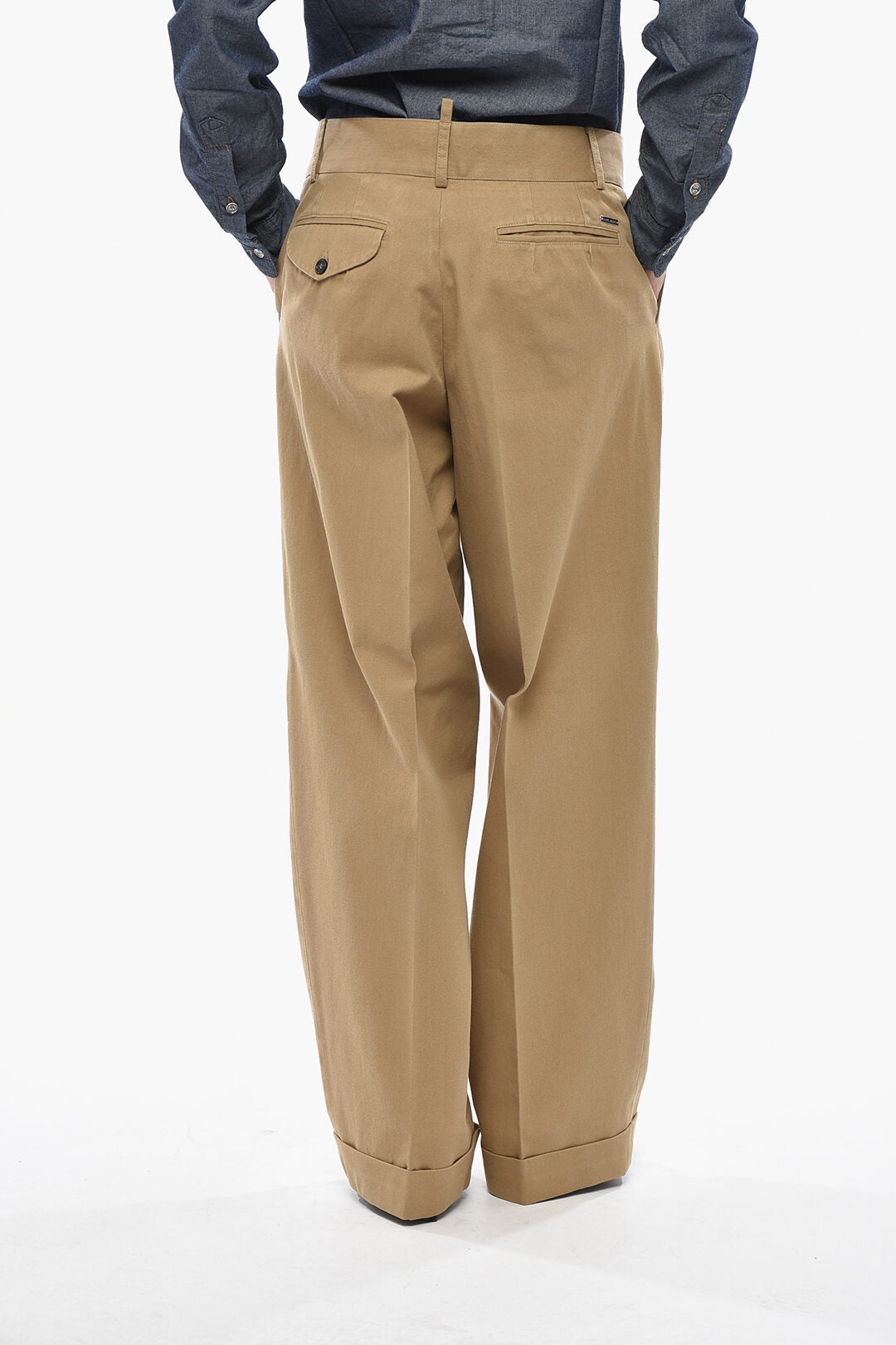 Dsquared2 0500~Cotton Single-Pleat Trousers with Hidden Button Fastening, view 2