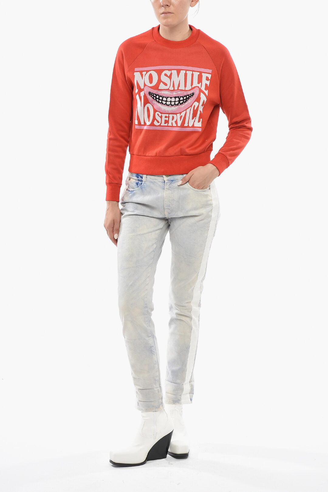 Stella McCartney 0550~Cotton-Blend Crewneck Sweater NO SMILE NO SERVICE