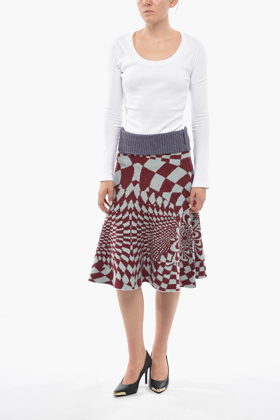Stella McCartney 0550~Flared Knit Skirt With Geometric Pattern, view 2