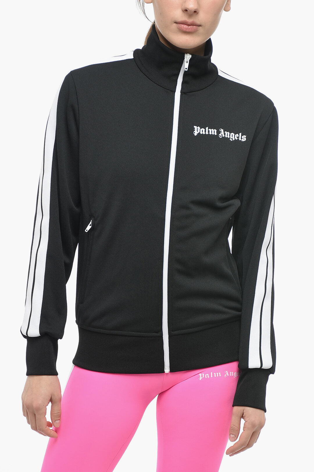 Palm Angels 0550~Solid-Color Track Sweatshirt with Contrasting Side Stripes