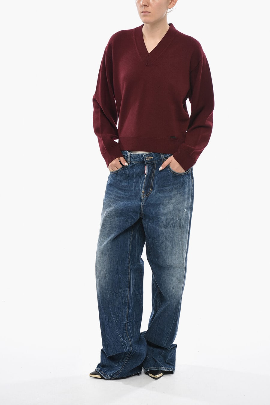 Dsquared2 0550~Virgin Wool V-Neck Sweater, view 2