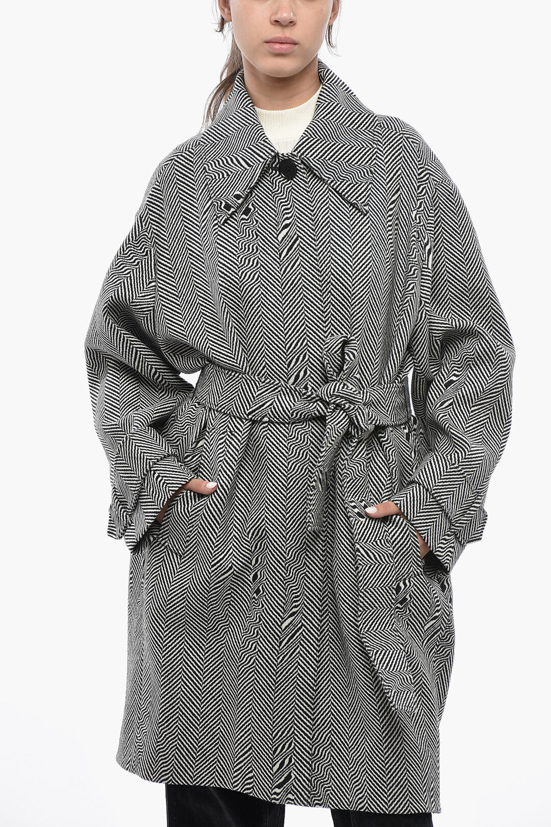 Stella McCartney 0550~Wool Herringbone Coat With Belt
