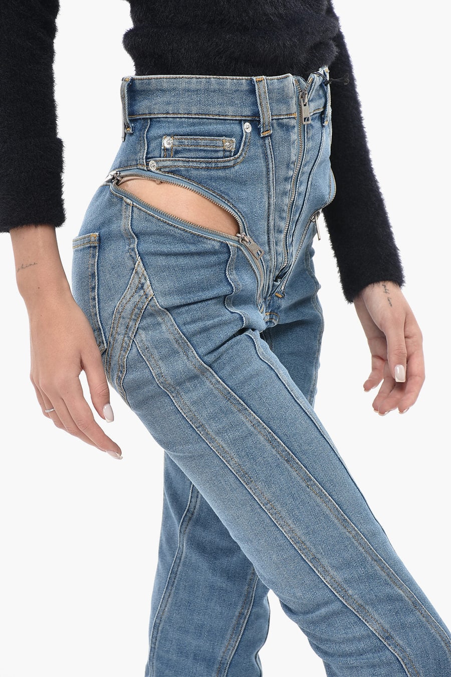 Mugler 0750~High Waist Skinny Jeans With Zip Detail
