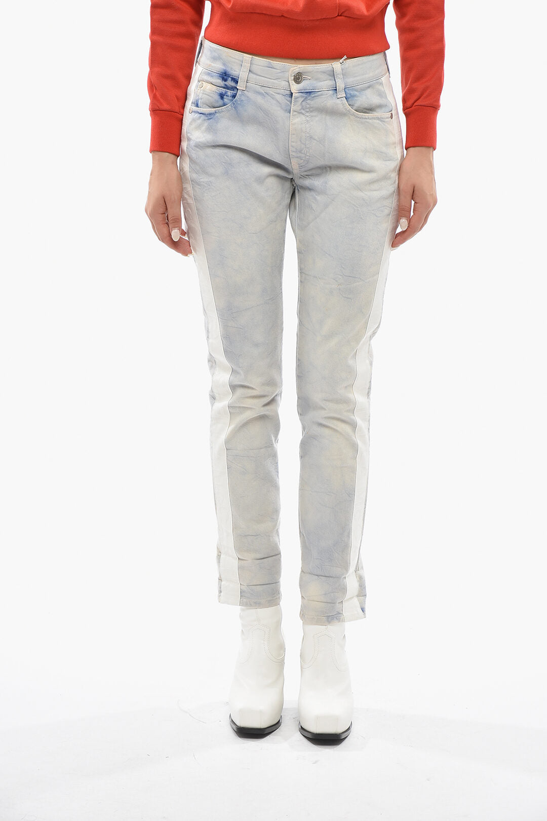 Stella McCartney 0750~Stretch Denim Tie-Dye Effect Jeans with 17cm Logo Side Stripe
