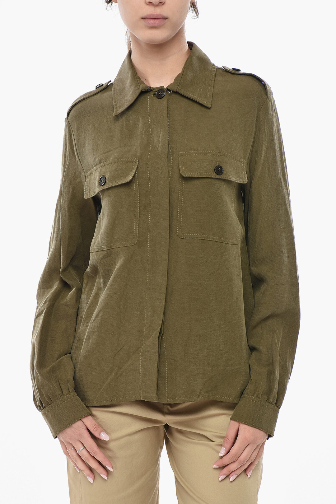 Woolrich 0850~Linen-Blend Overshirt with Double Pocket