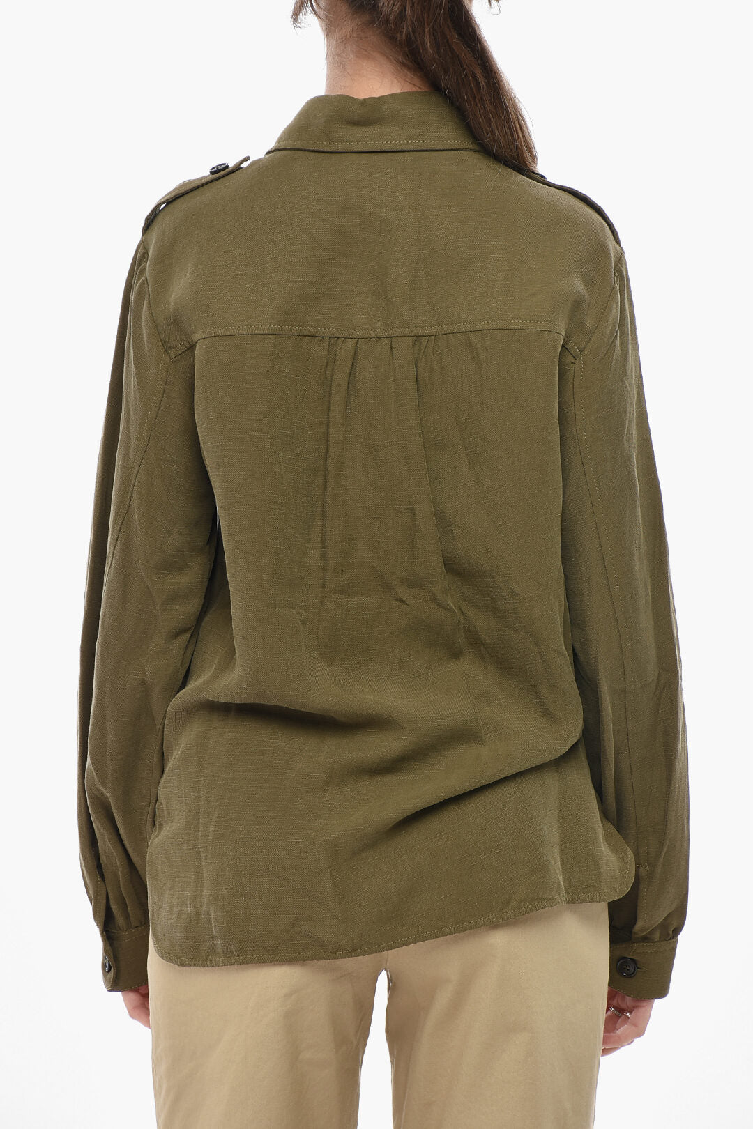 Woolrich 0850~Linen-Blend Overshirt with Double Pocket, view 2