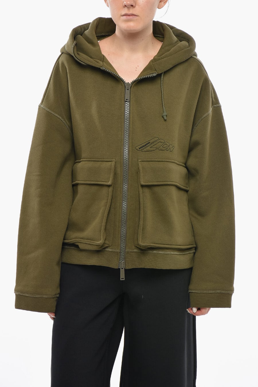Dsquared2 0850~Maxi Hoodie A Solid-Color With Patch Pockets