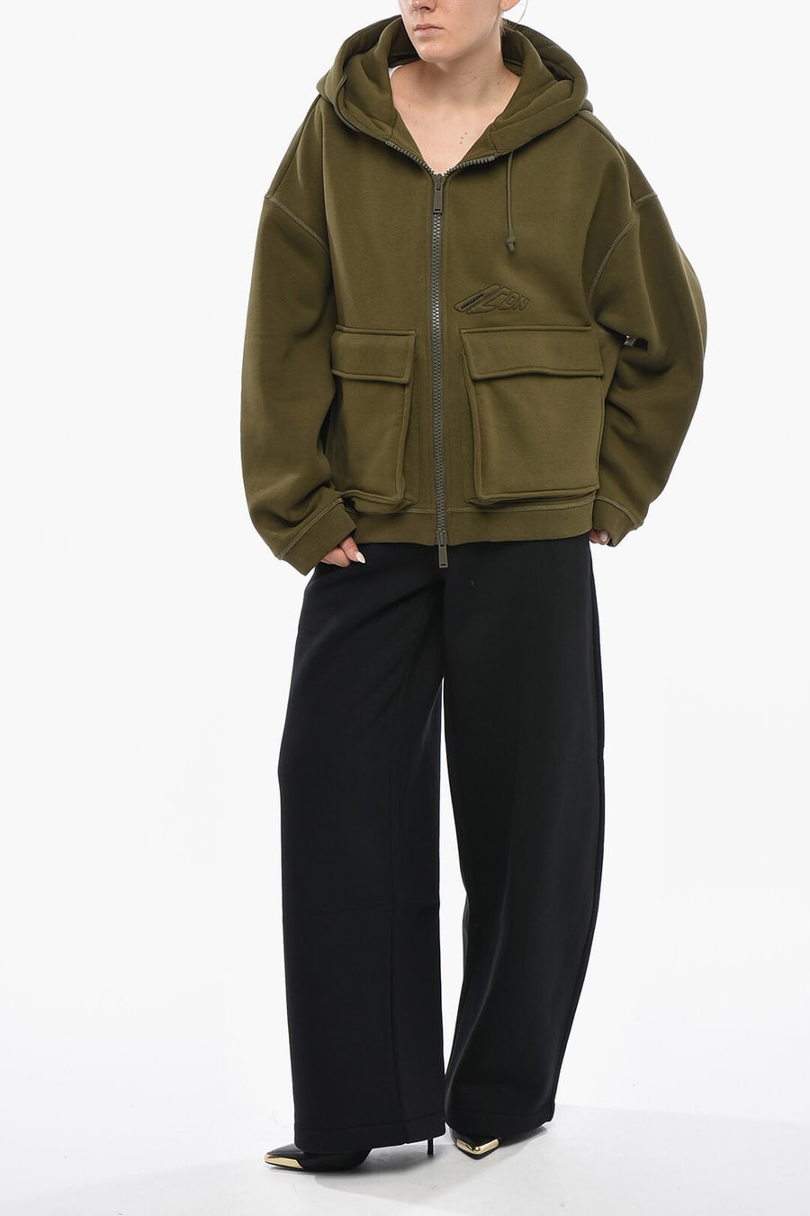 Dsquared2 0850~Maxi Hoodie A Solid-Color With Patch Pockets, view 4