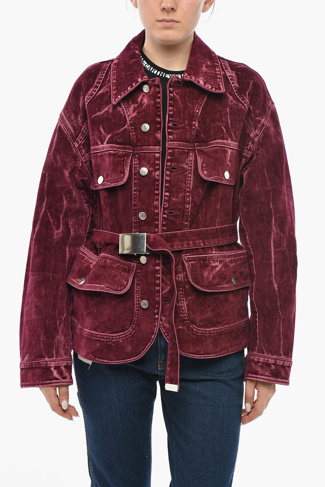 Stella McCartney 0900~Stretch Denim Jacket with Velvety Finish and Belt