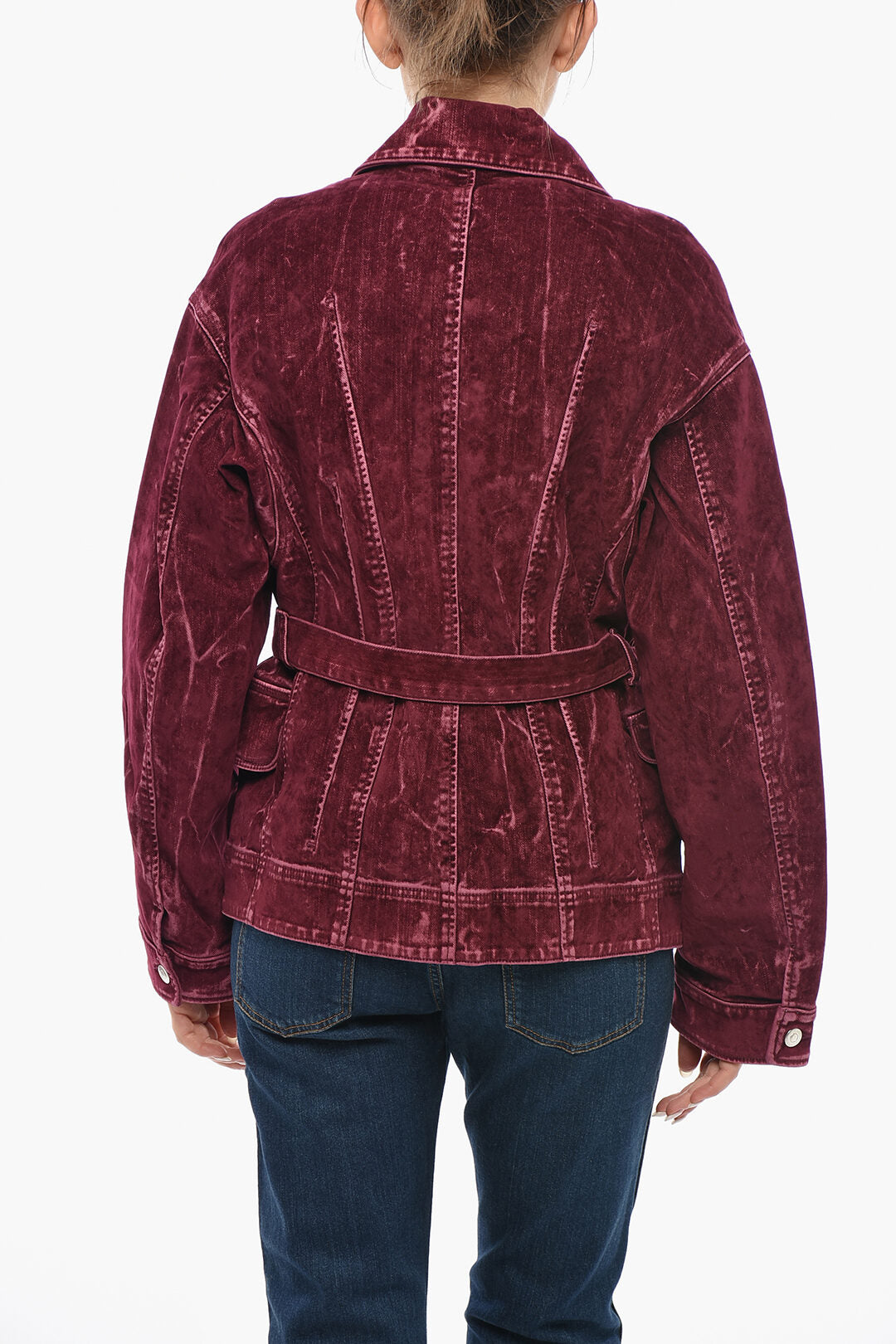 Stella McCartney 0900~Stretch Denim Jacket with Velvety Finish and Belt, view 2