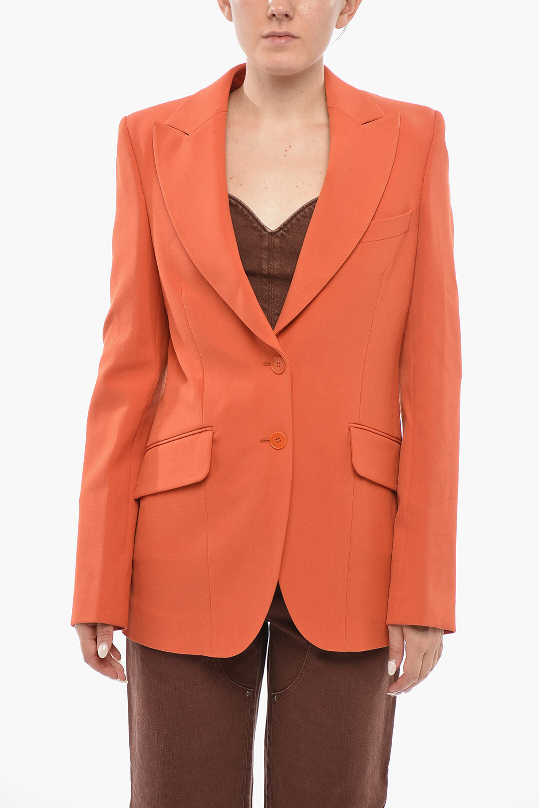 Stella McCartney 0950~Wool-Blend Solid-Color Blazer With Peaked Lapel