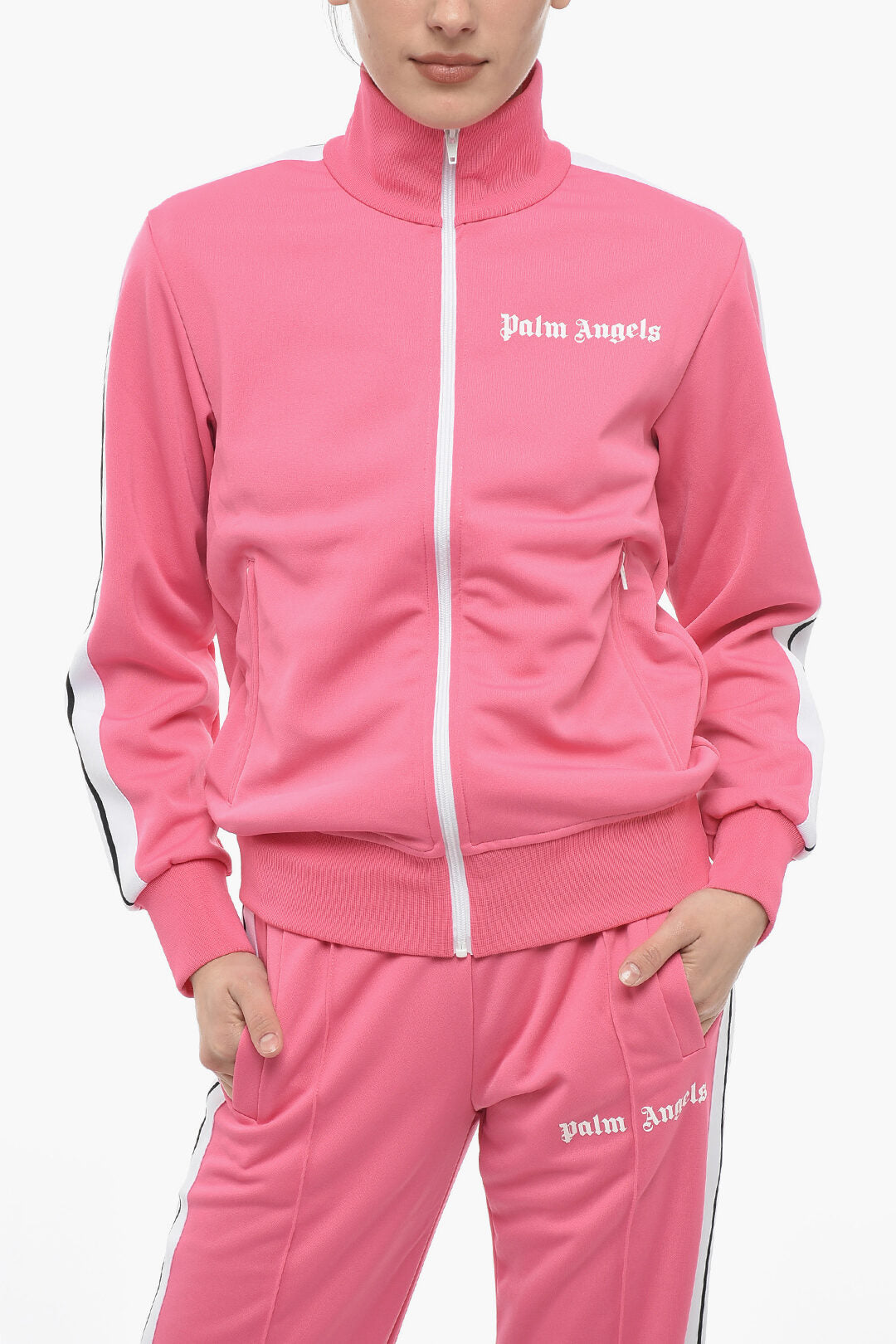 Palm Angels 1050~Solid-Color Track Sweatshirt with Contrasting Side Stripes