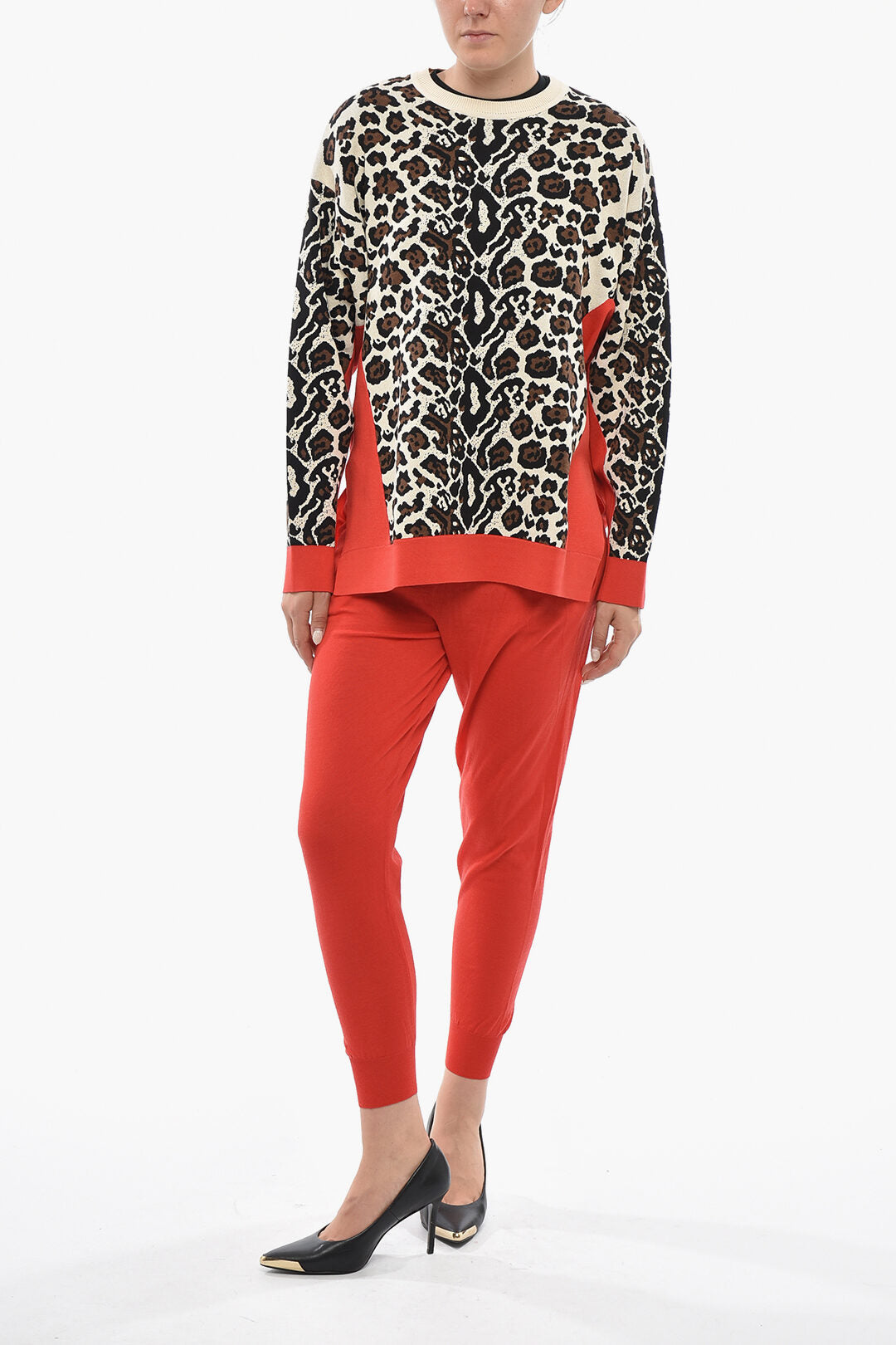 Stella McCartney 1250~Animal-Print Crewneck Sweater with Contrast Trim