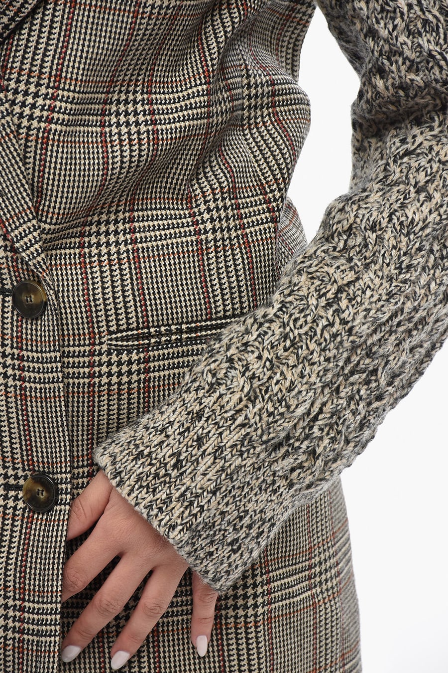 Stella McCartney 1250~Blazer Doppiopetto BLAYNEY Motivo Plaid con Maniche in Maglia, view 2