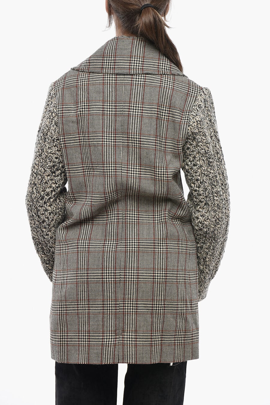 Stella McCartney 1250~Blazer Doppiopetto BLAYNEY Motivo Plaid con Maniche in Maglia, view 3