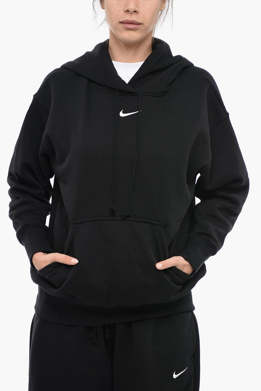 Nike 1500~Brushed Cotton-Blend Hoodie with Contrasting Logo