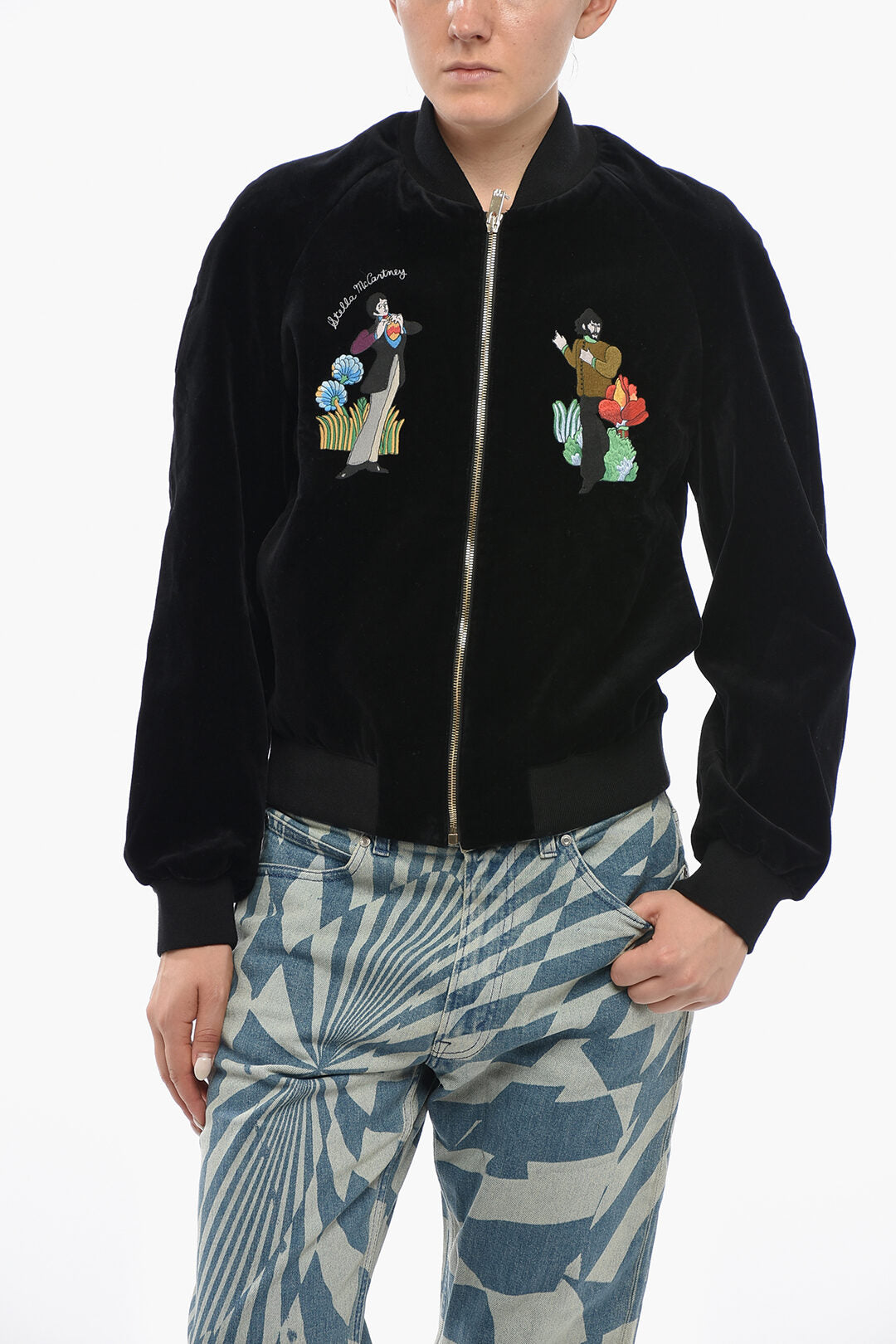 Stella McCartney 1500~Embroidered Velvet Bomber Jacket YELLOW SUBMARINE