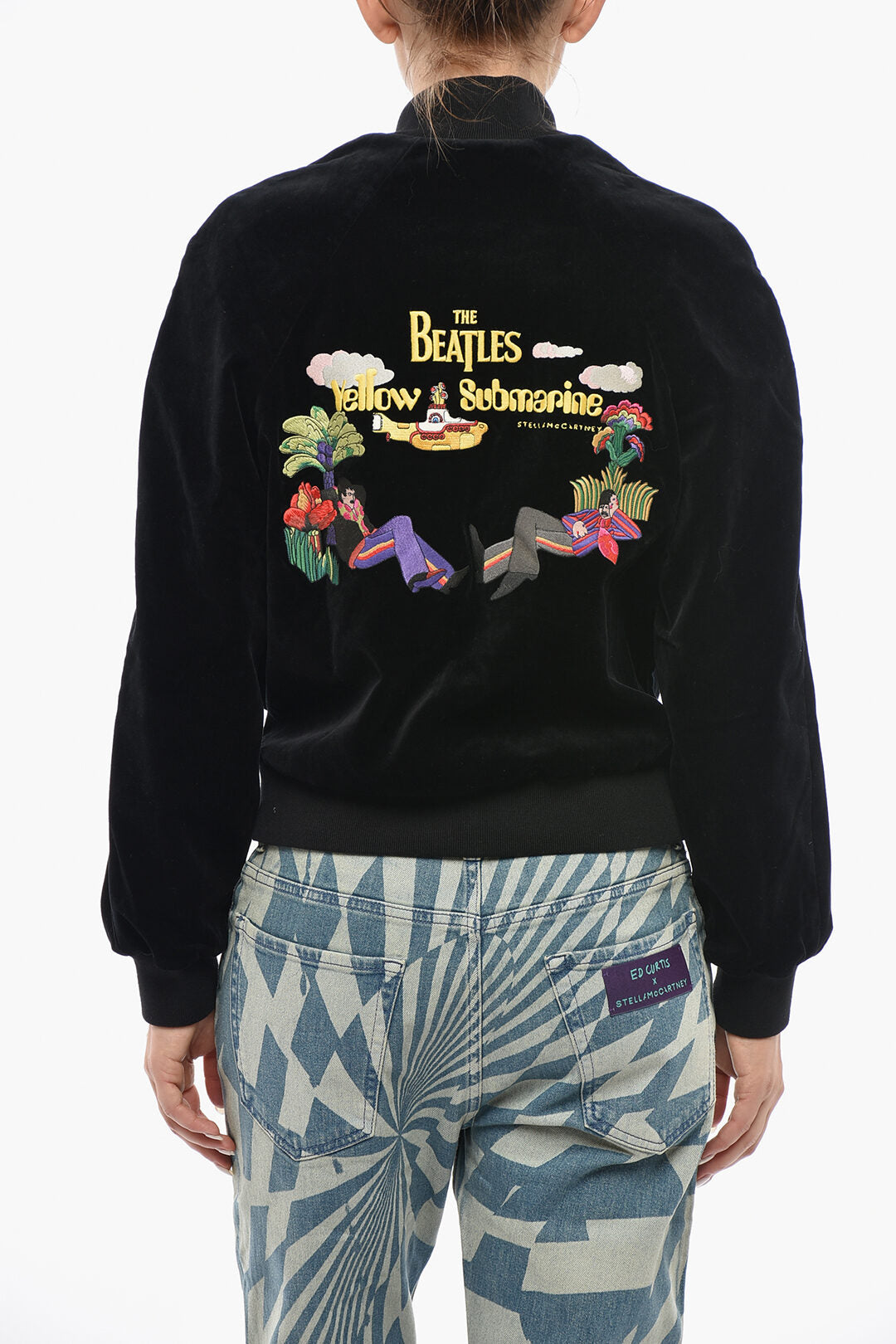 Stella McCartney 1500~Embroidered Velvet Bomber Jacket YELLOW SUBMARINE, view 2