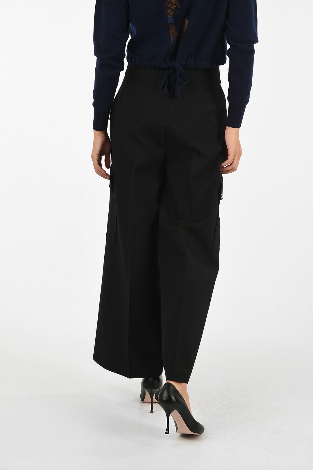 Stella McCartney 1500~High-Waisted Wool Cargo Pants, view 2