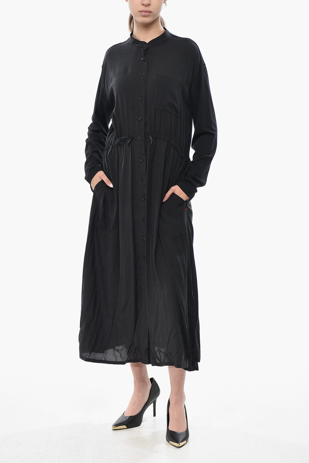 Woolrich 1500~Maxi Shirt Dress FLUID Flared With Korean Collar