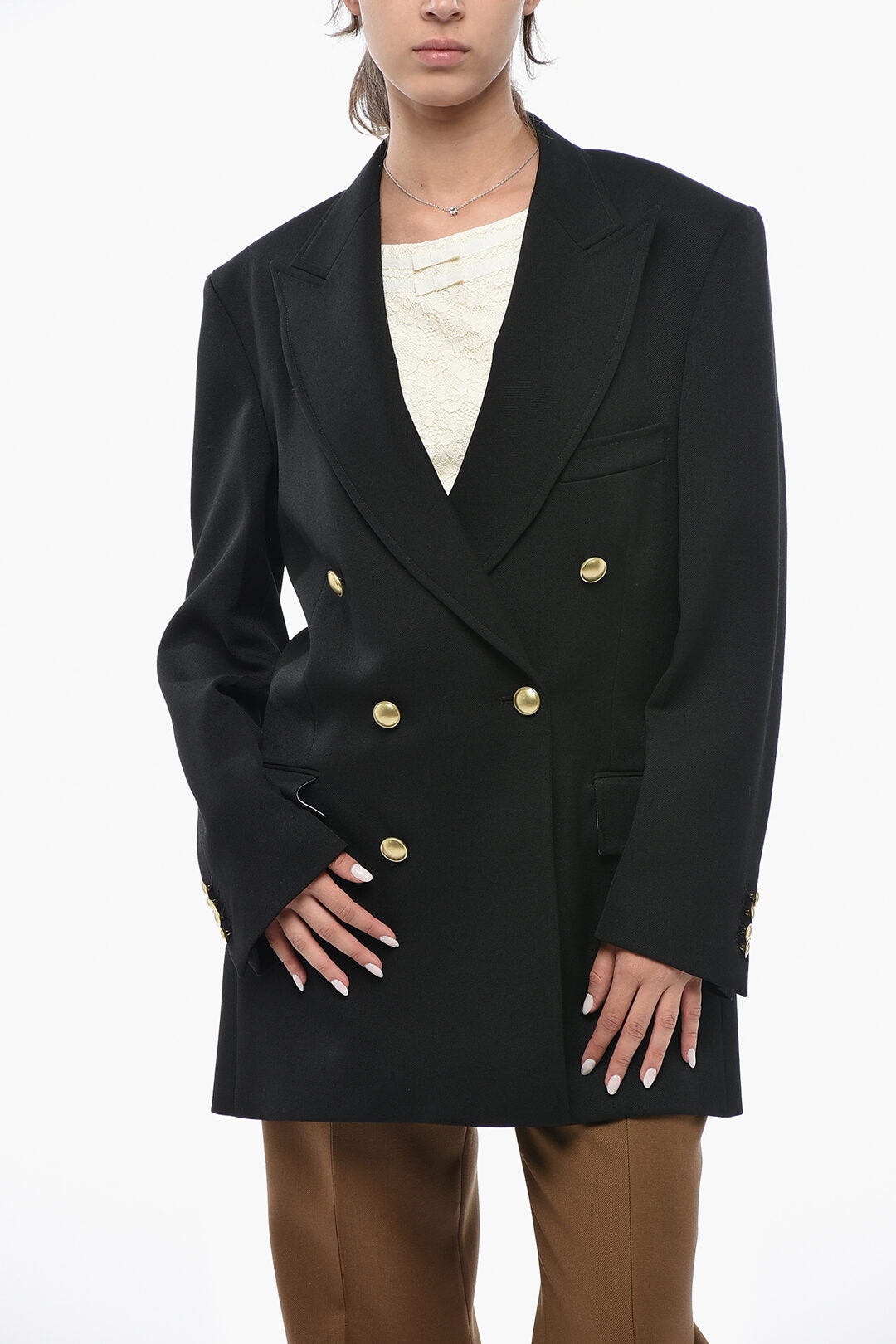 Victoria Beckham 1500~Oversized Wool-Blend Blazer with Peak Lapel