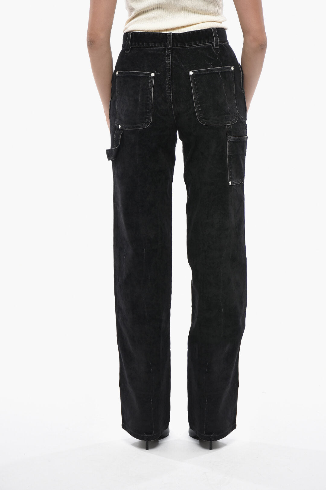 Stella McCartney 1500~Pantaloni Workwear in Denim Stretch con Finitura Vellutata 25cm, view 2