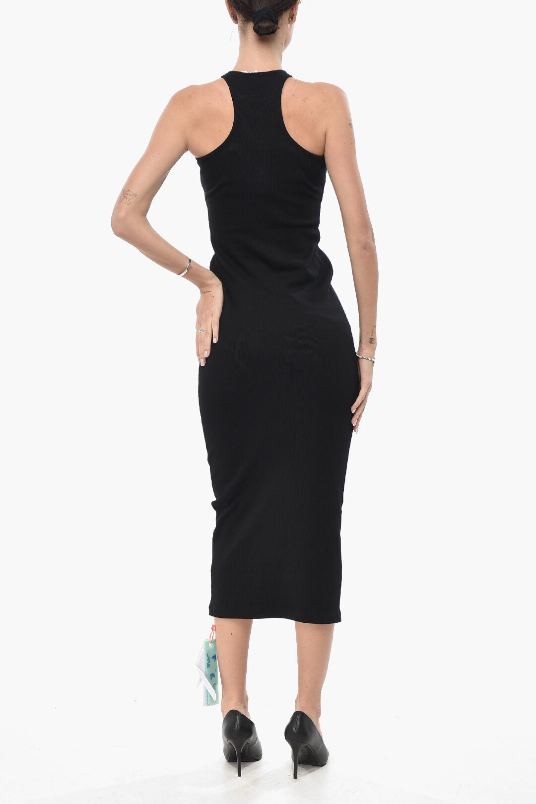 Off-White 1500~SEASONAL Stretch Cotton Tank Dress with Rhinestone Logo, view 2