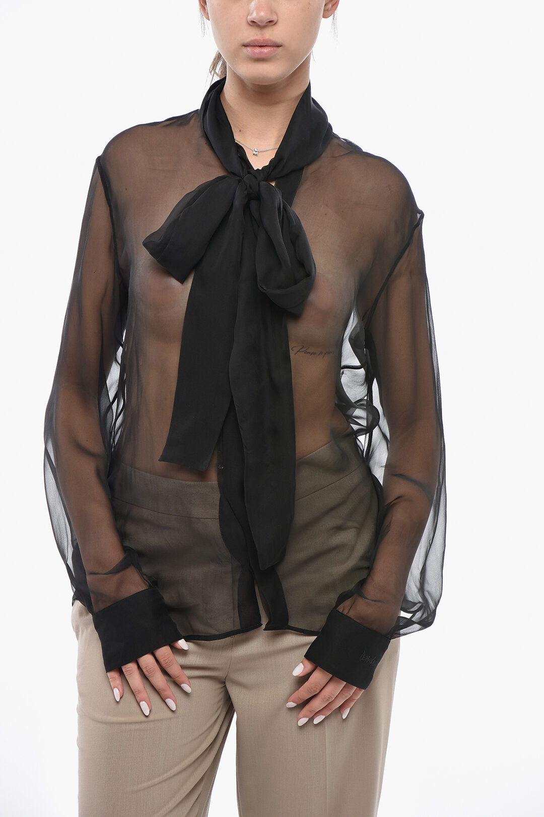 Dsquared2 1500~Sheer Silk Chiffon Shirt With Tie Collar