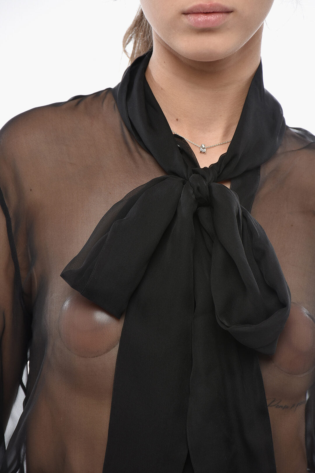 Dsquared2 1500~Sheer Silk Chiffon Shirt With Tie Collar, view 2