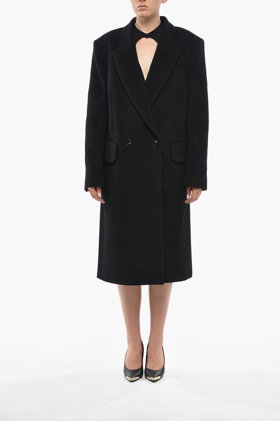 Stella McCartney 1500~Wool Double-Breasted Coat With Chevron Pattern