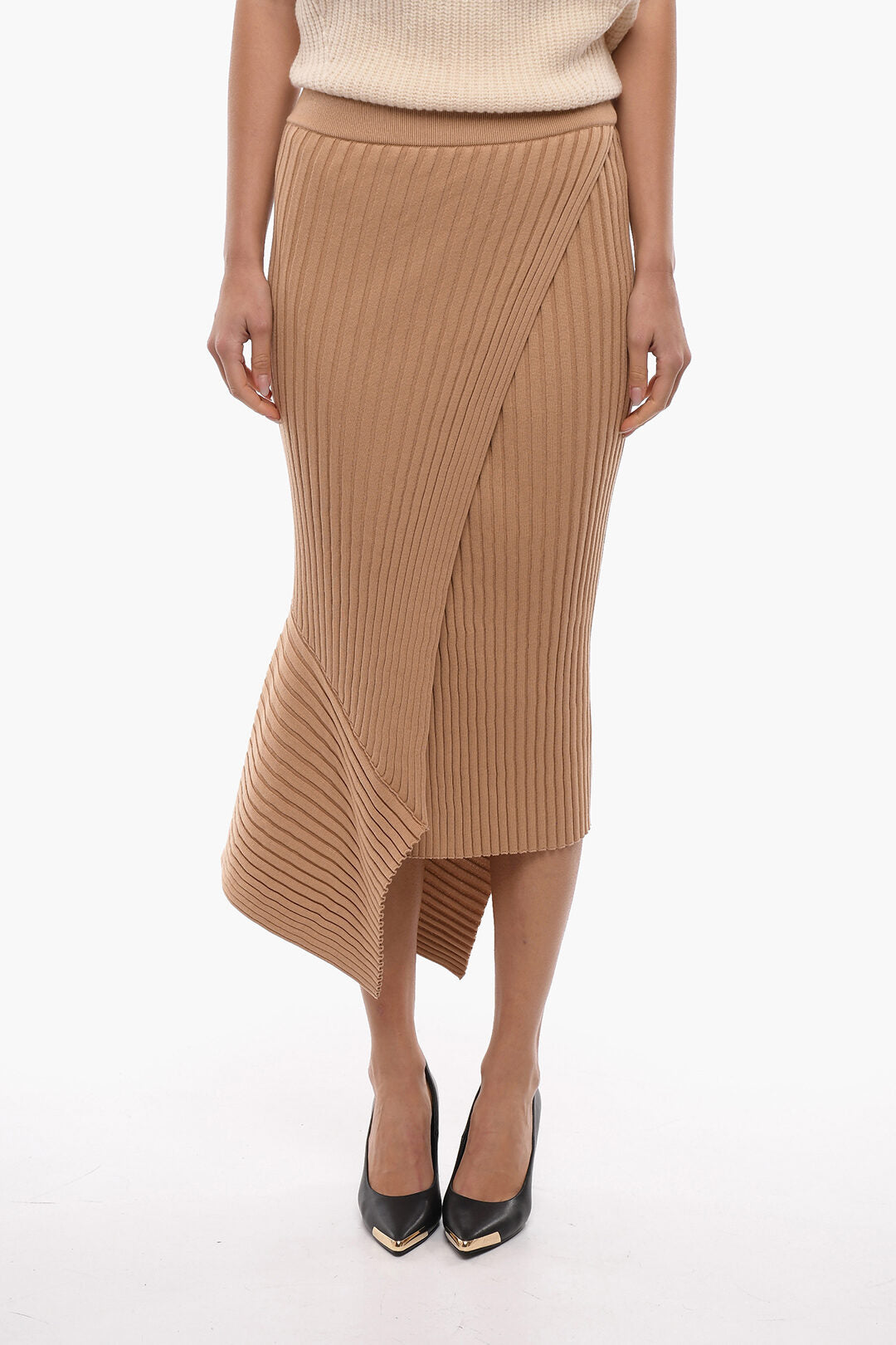 Stella McCartney 2405~Asymmetric Ribbed Fabric Skirt with Wide Slit