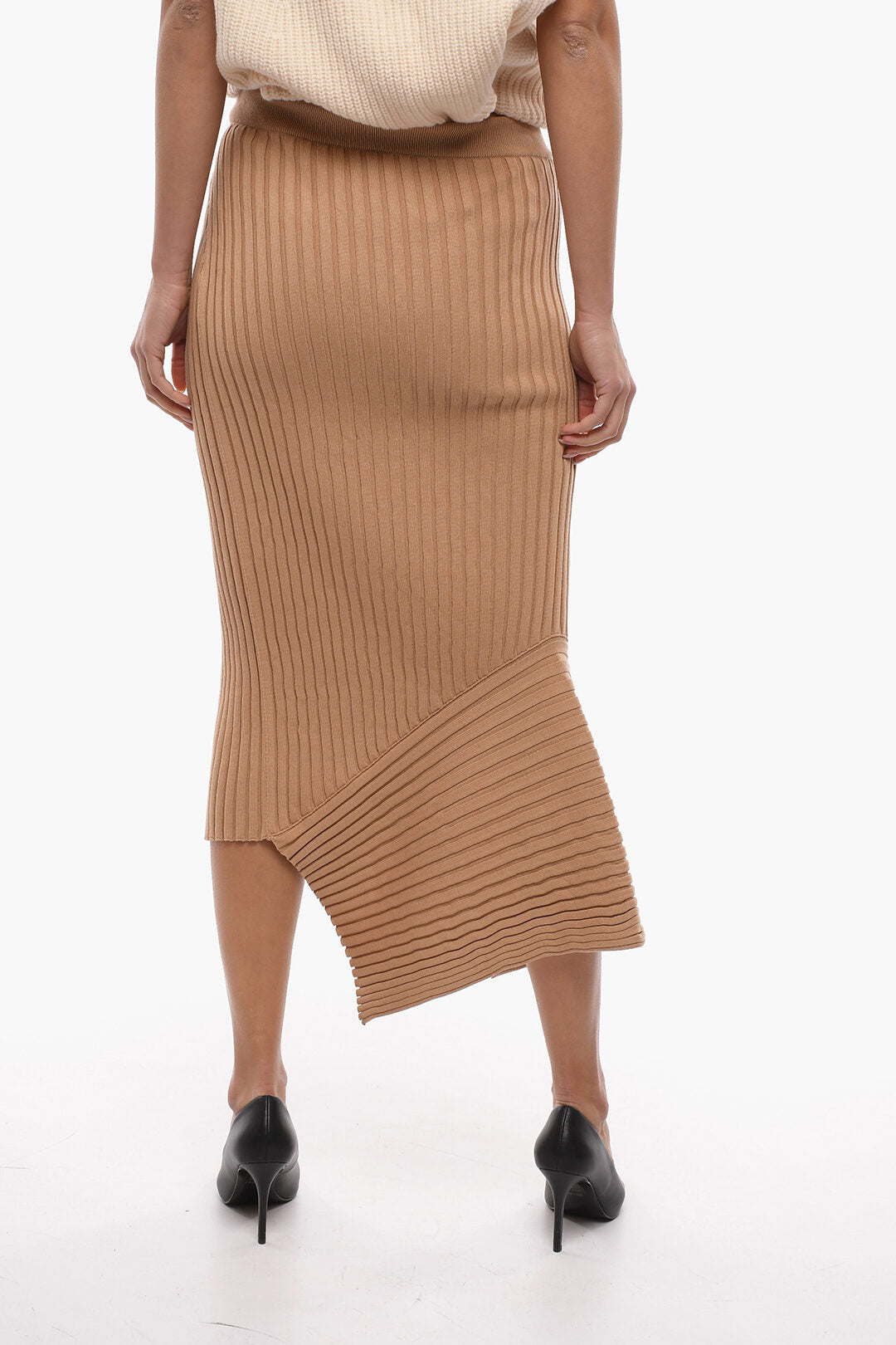 Stella McCartney 2405~Asymmetric Ribbed Fabric Skirt with Wide Slit, view 2