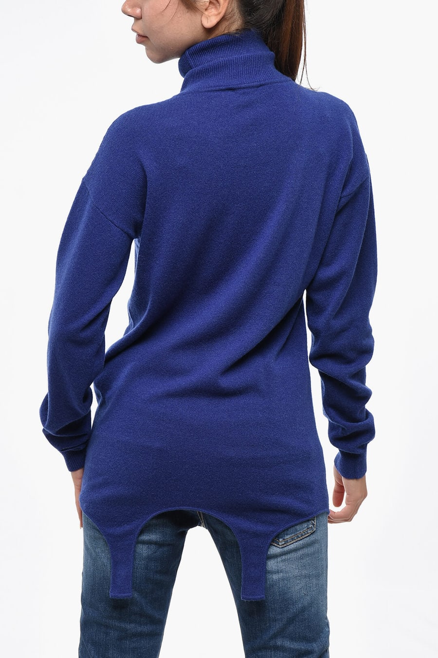 Saint Laurent 2405~Cashmere Turtleneck Sweater with Garter Straps, view 3