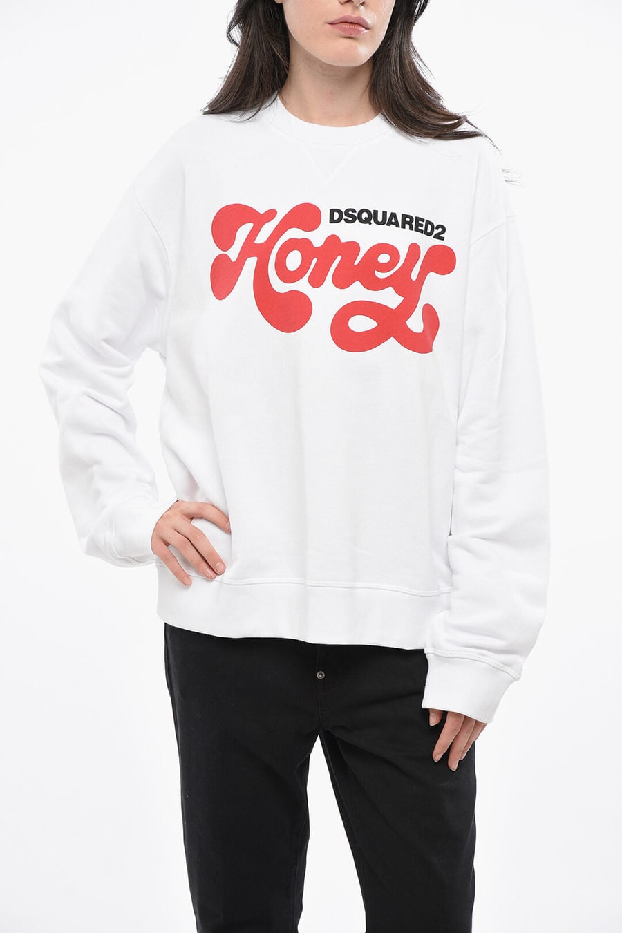 Dsquared2 2405~Crewneck Cotton Sweatshirt HONEY with Contrast Print
