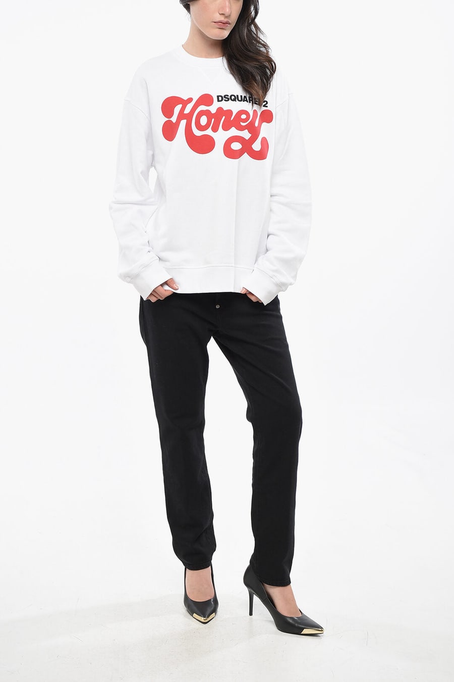 Dsquared2 2405~Crewneck Cotton Sweatshirt HONEY with Contrast Print, view 3