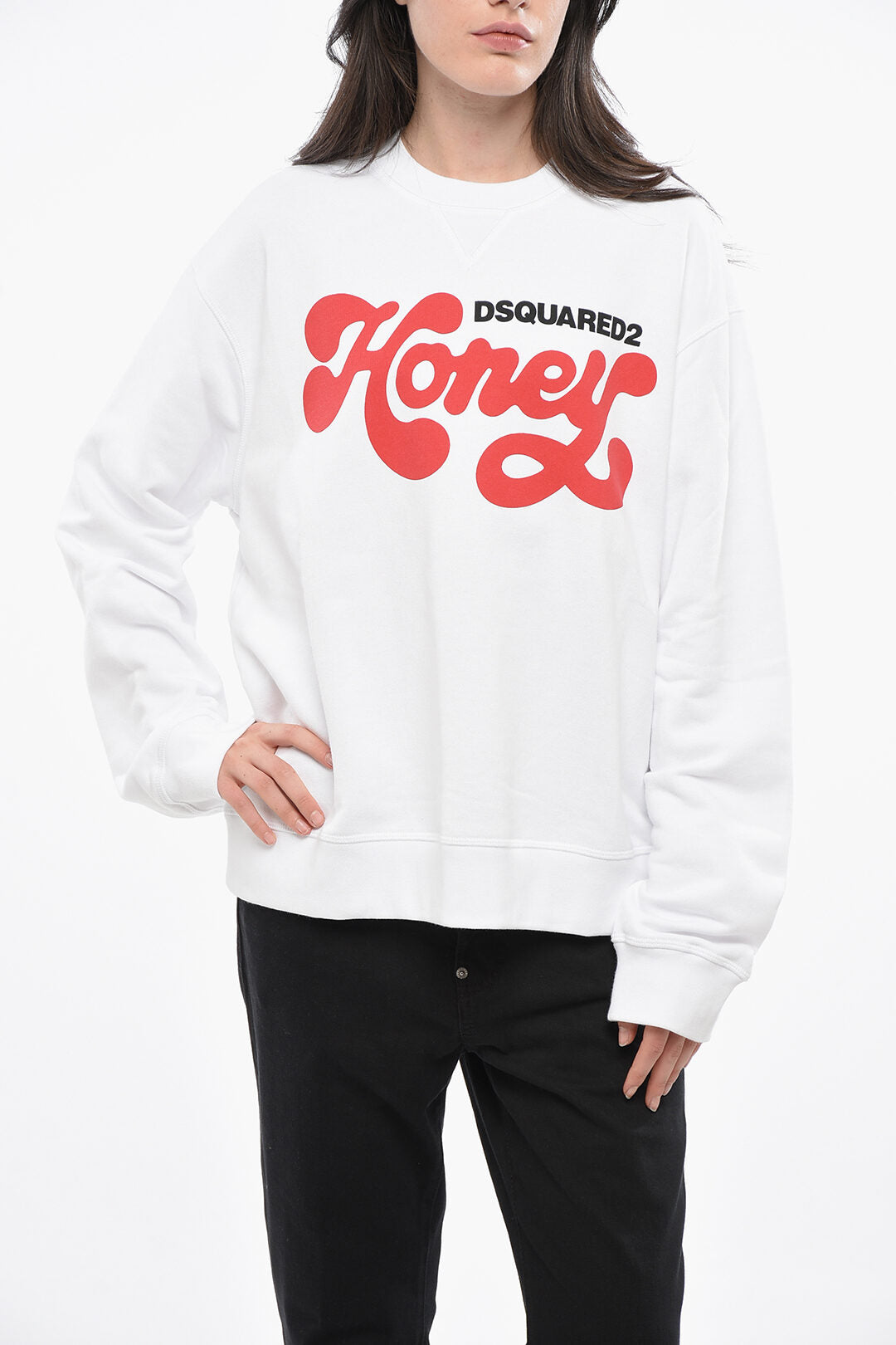 Dsquared2 2405~Crewneck Cotton Sweatshirt HONEY with Contrast Print