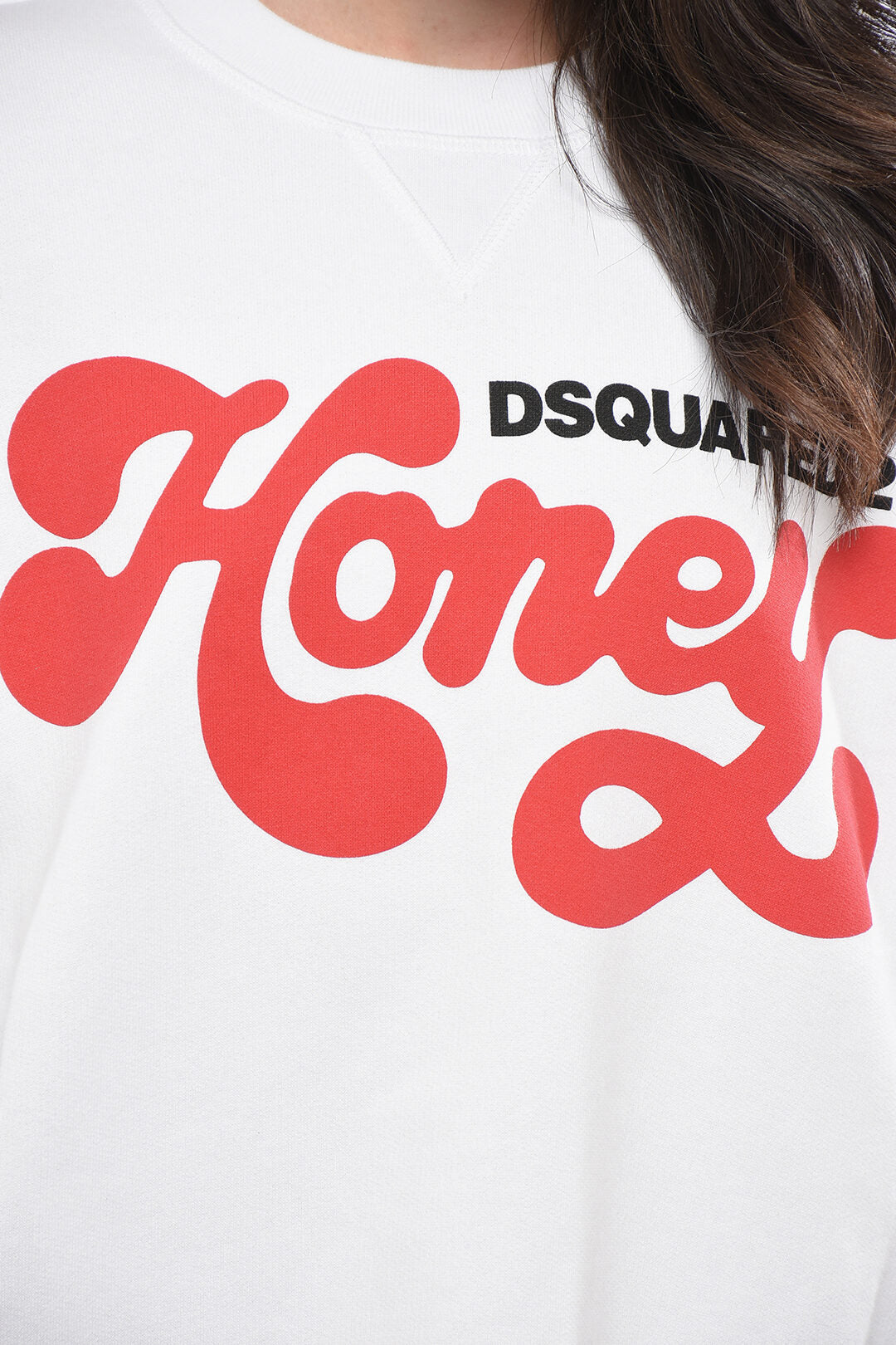 Dsquared2 2405~Crewneck Cotton Sweatshirt HONEY with Contrast Print, view 2