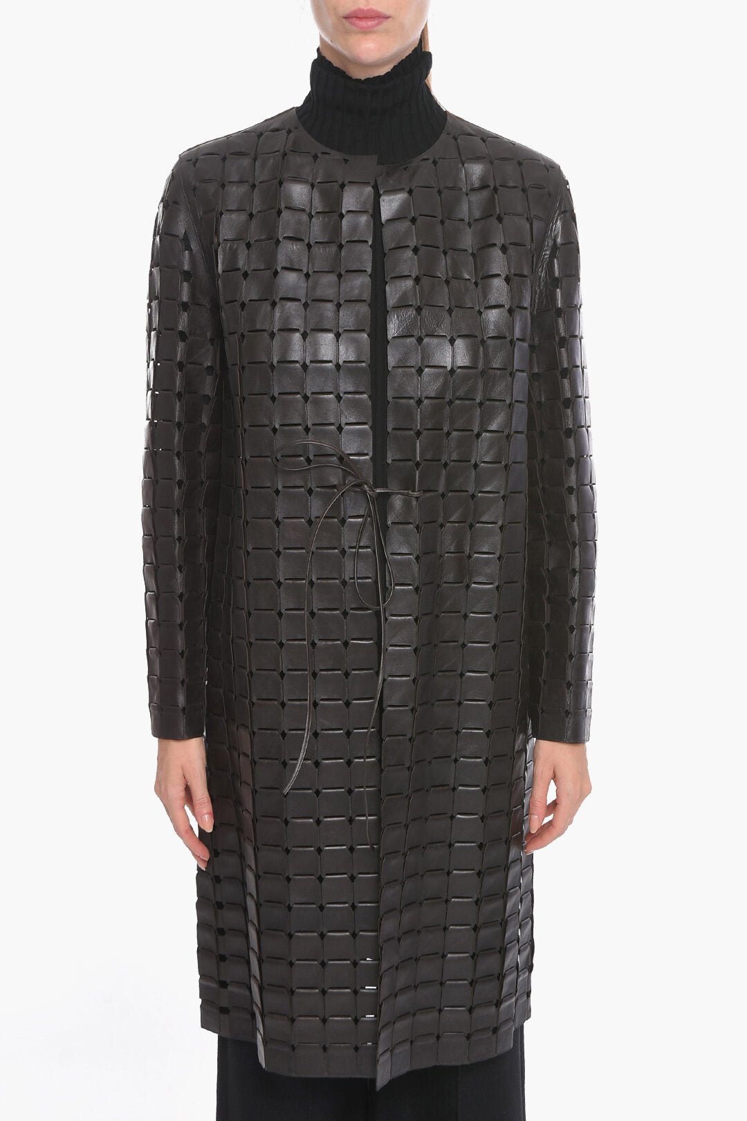Bottega Veneta 2405~Woven Leather Coat SATINE with Drawstring