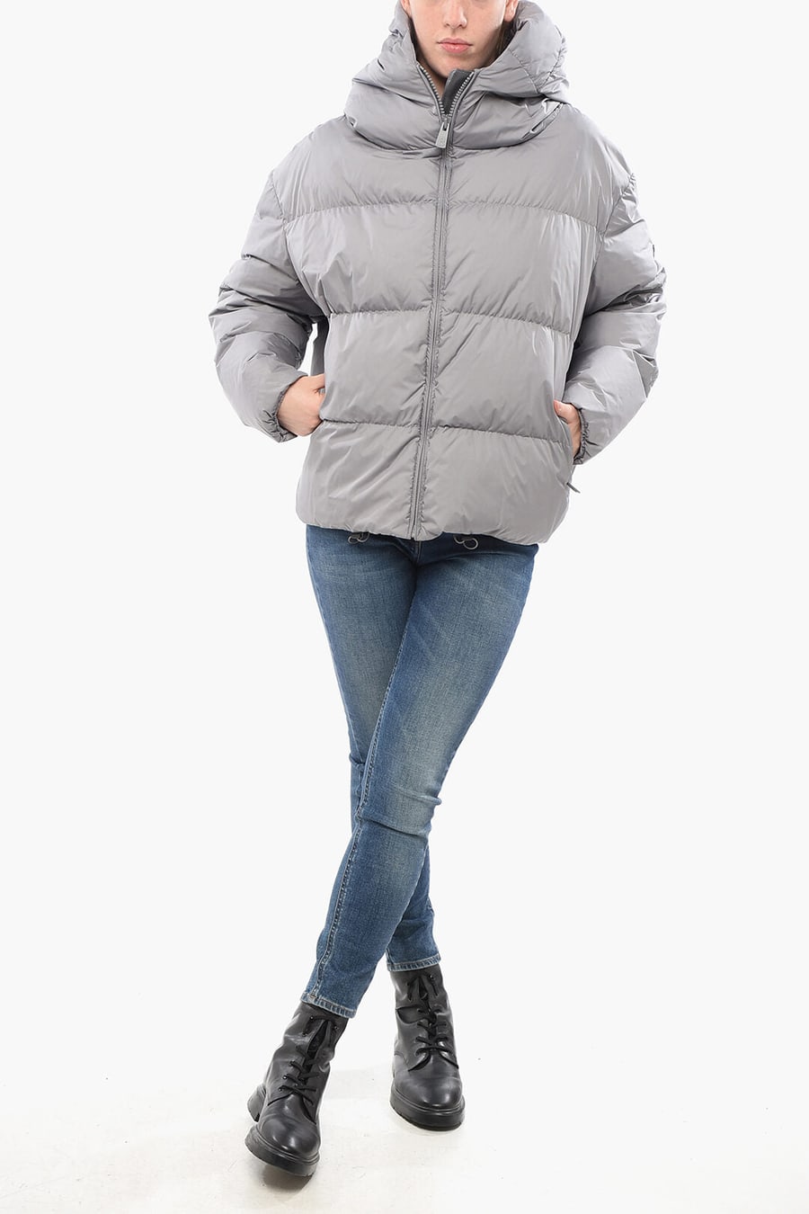 Bacon 2470~Down Jacket CLOUD with Hood and Front Zip, view 2