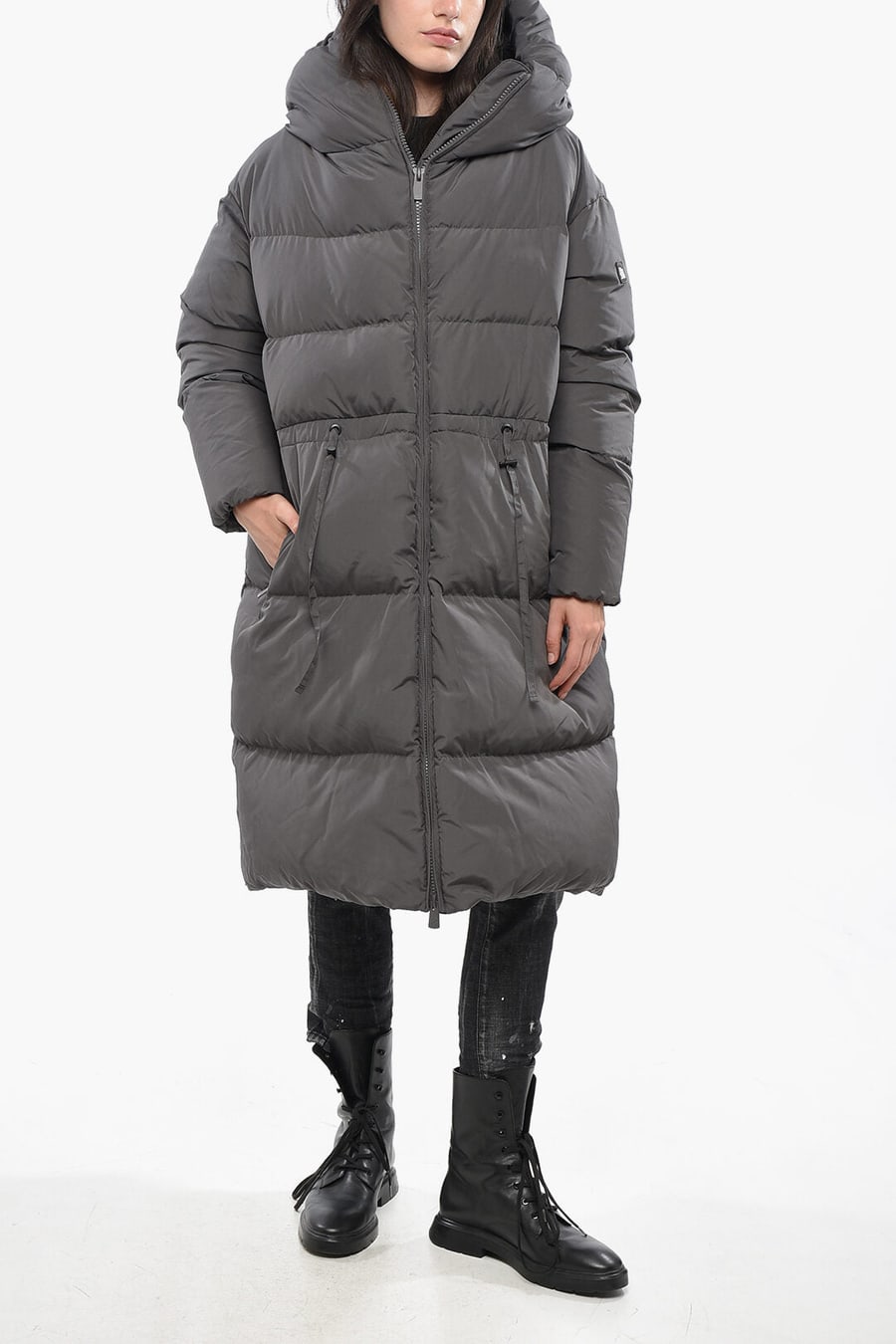 Bacon 2470~Long Down Jacket CLOUD105 with Hood and Adjustable Drawstrings, view 4