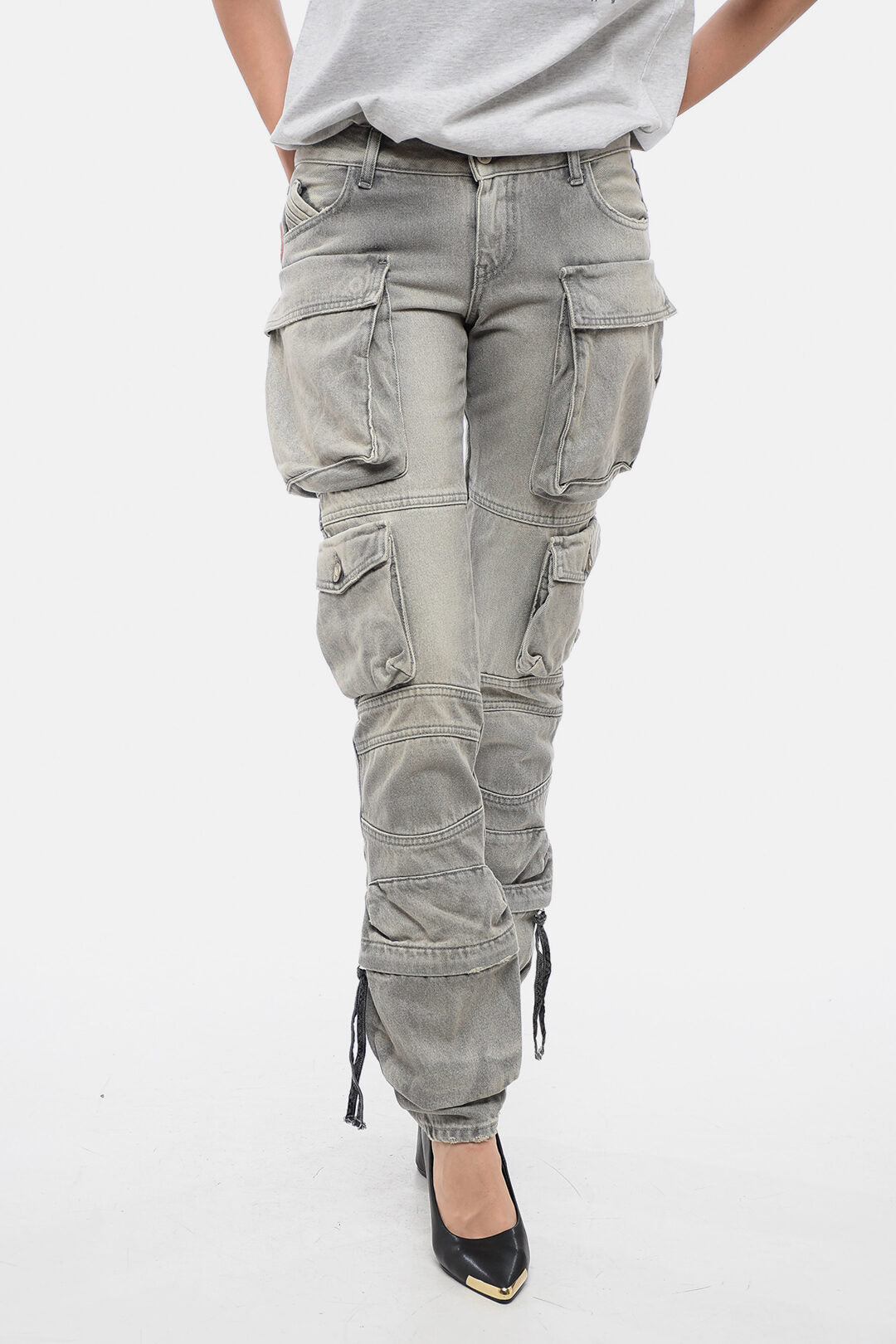 The Attico 2470~Low-Rise Denim Cargo Pants