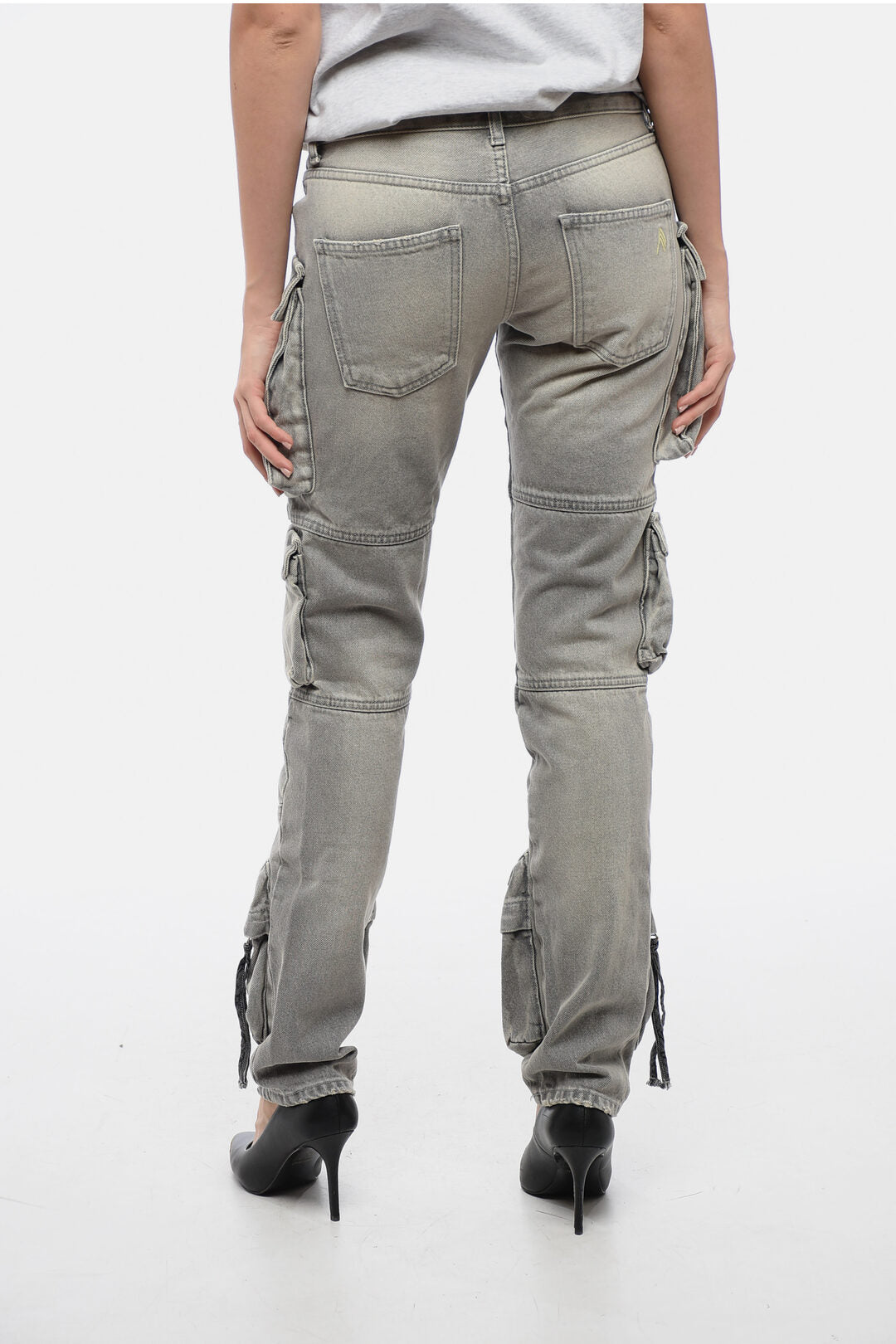 The Attico 2470~Low-Rise Denim Cargo Pants, view 2