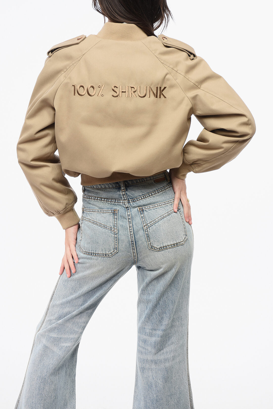 Moschino 2500~COUTURE! Solid-Color Cropped Bomber with Two Pockets