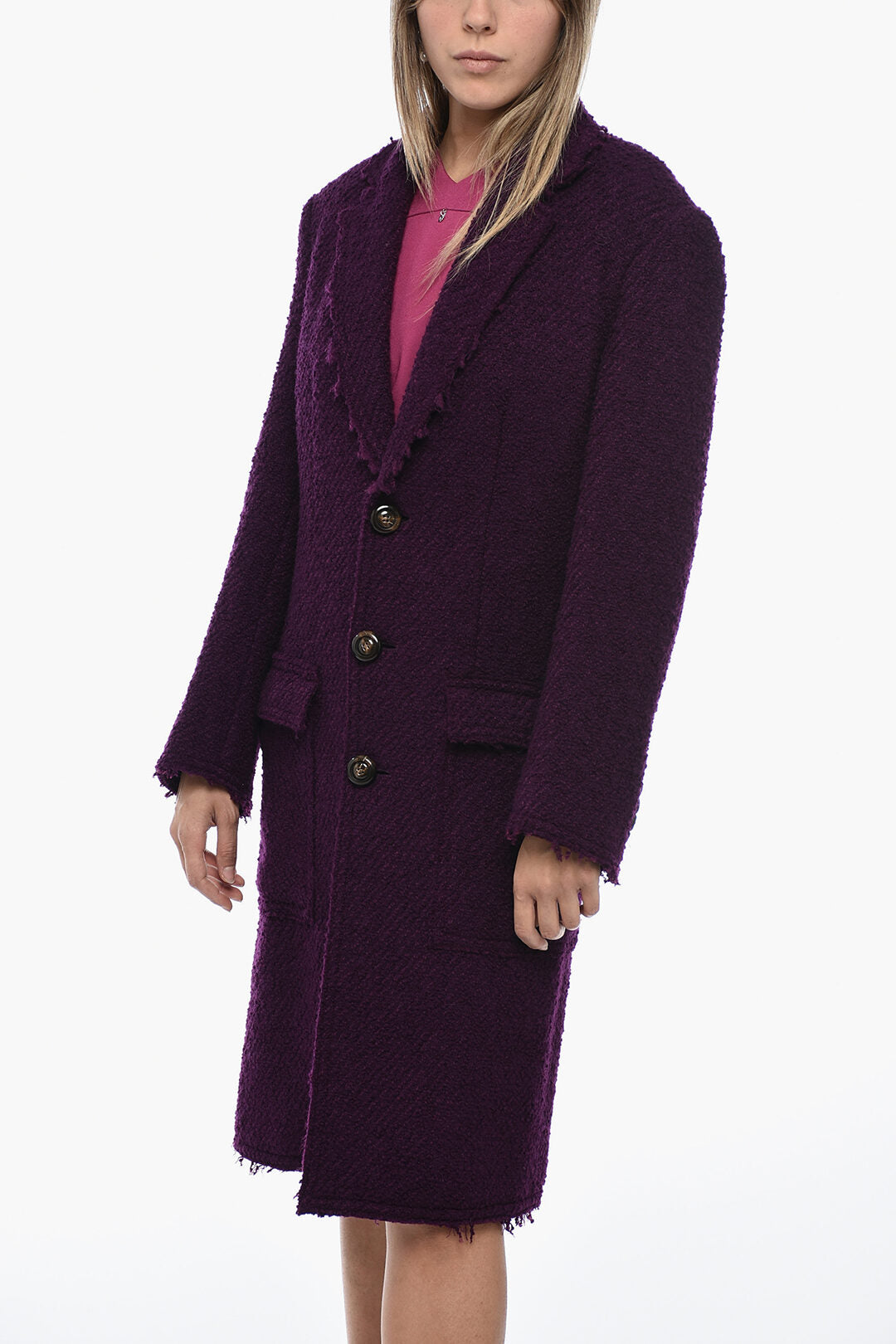 Dsquared2 2550~Bouclé Wool-Blend Coat with Flap Pockets