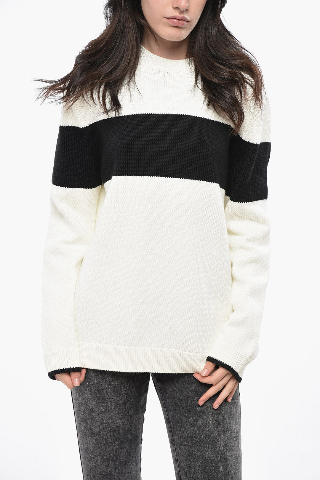 Toteme 2550~Crewneck Sweater with Contrast Band