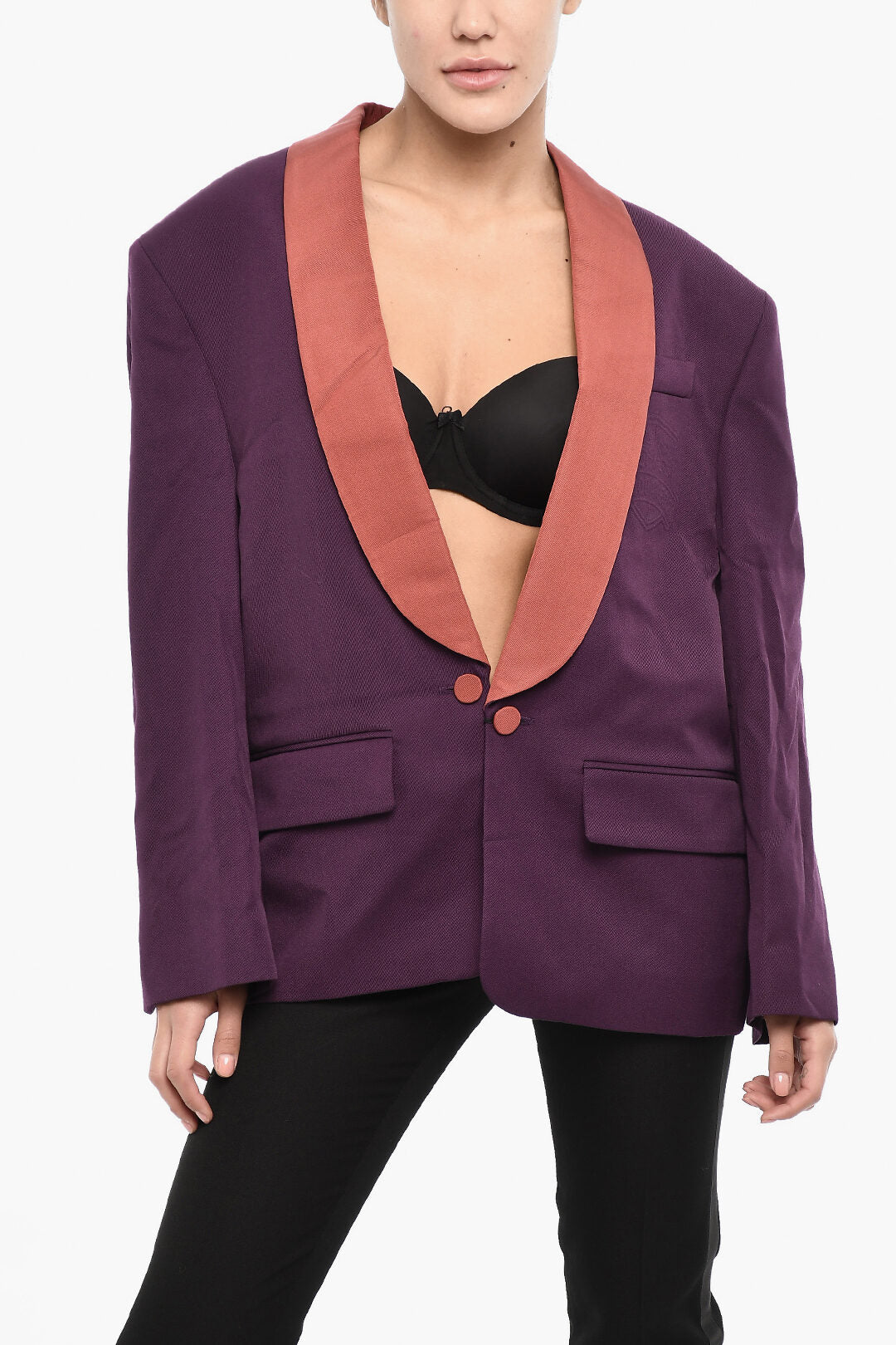Dsquared2 2550~One-Button Bicolor Virgin Wool-Blend Blazer with Flap Pockets